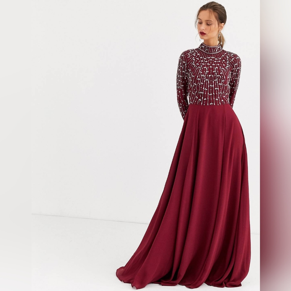 ASOS DESIGN maxi dress with linear embellished bodice and wrap skirt